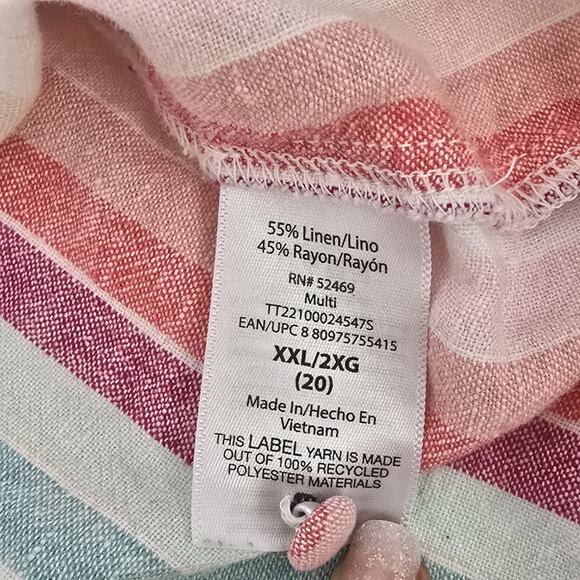 NWOT Time And Tru Ladies Striped Beach Sheath Dress Size XXL 100% Linen Pockets - Picture 7 of 10